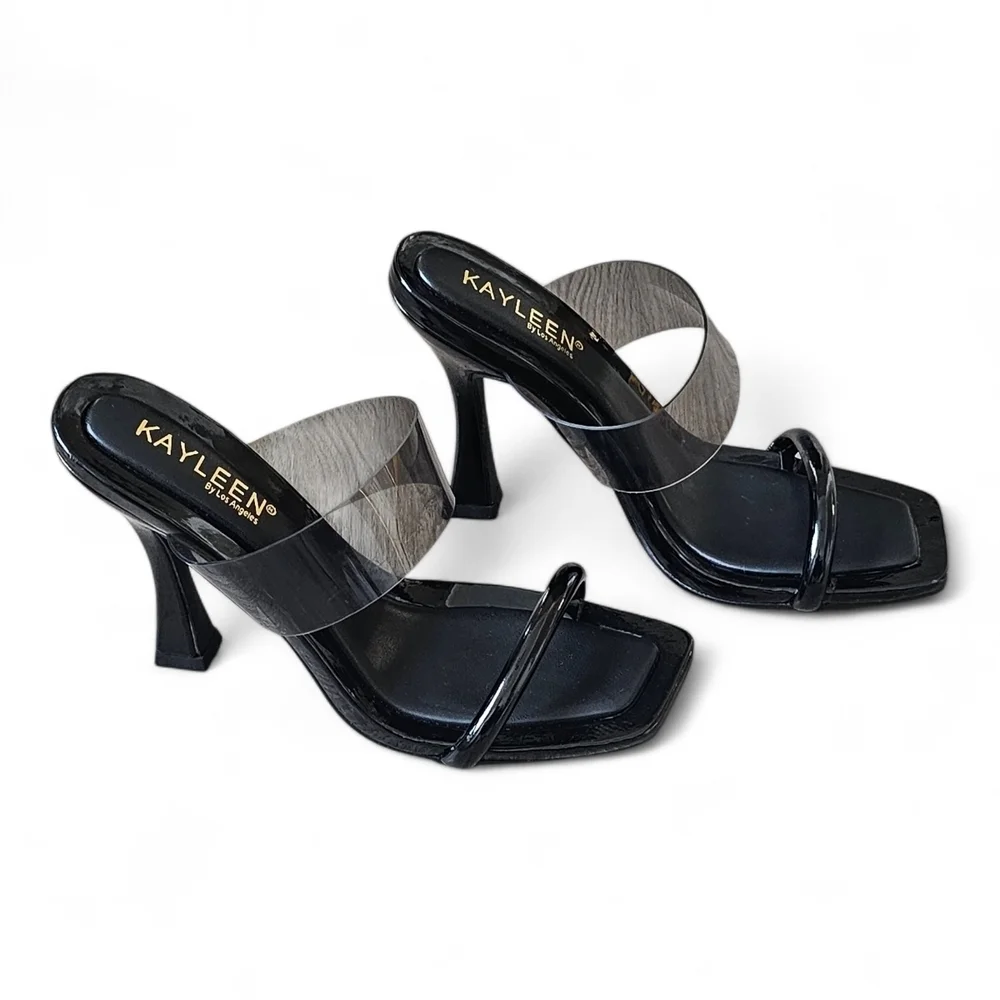 Kayleen Women’s Clear Strap Heeled Mules Size 8